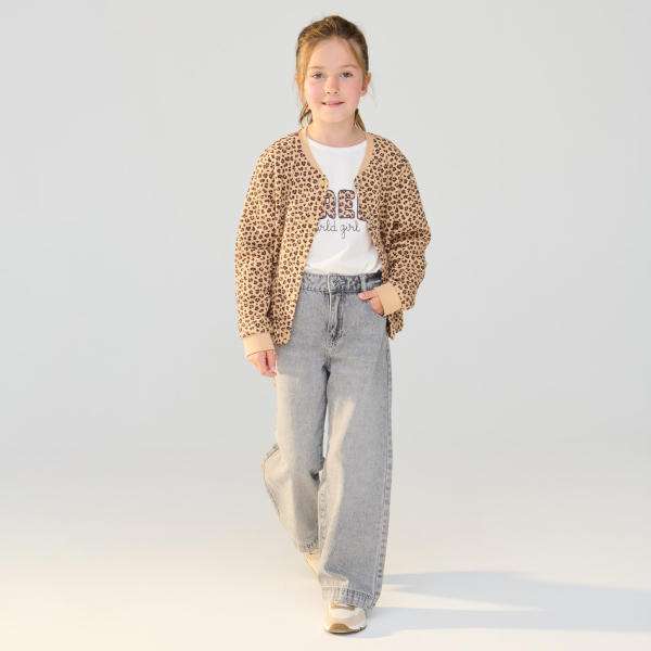 سترة من طراز دمية تيدي، بطبعة جلد الفهد باللون البني للفتيات